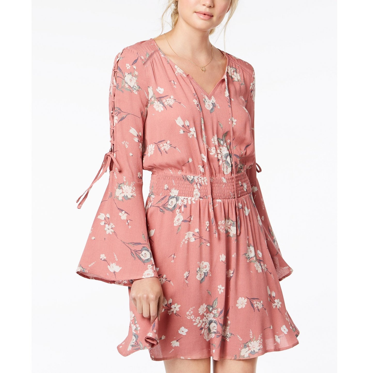 Vestido American Rag Junior's estampado com manga sino rosa tamanho XX-S