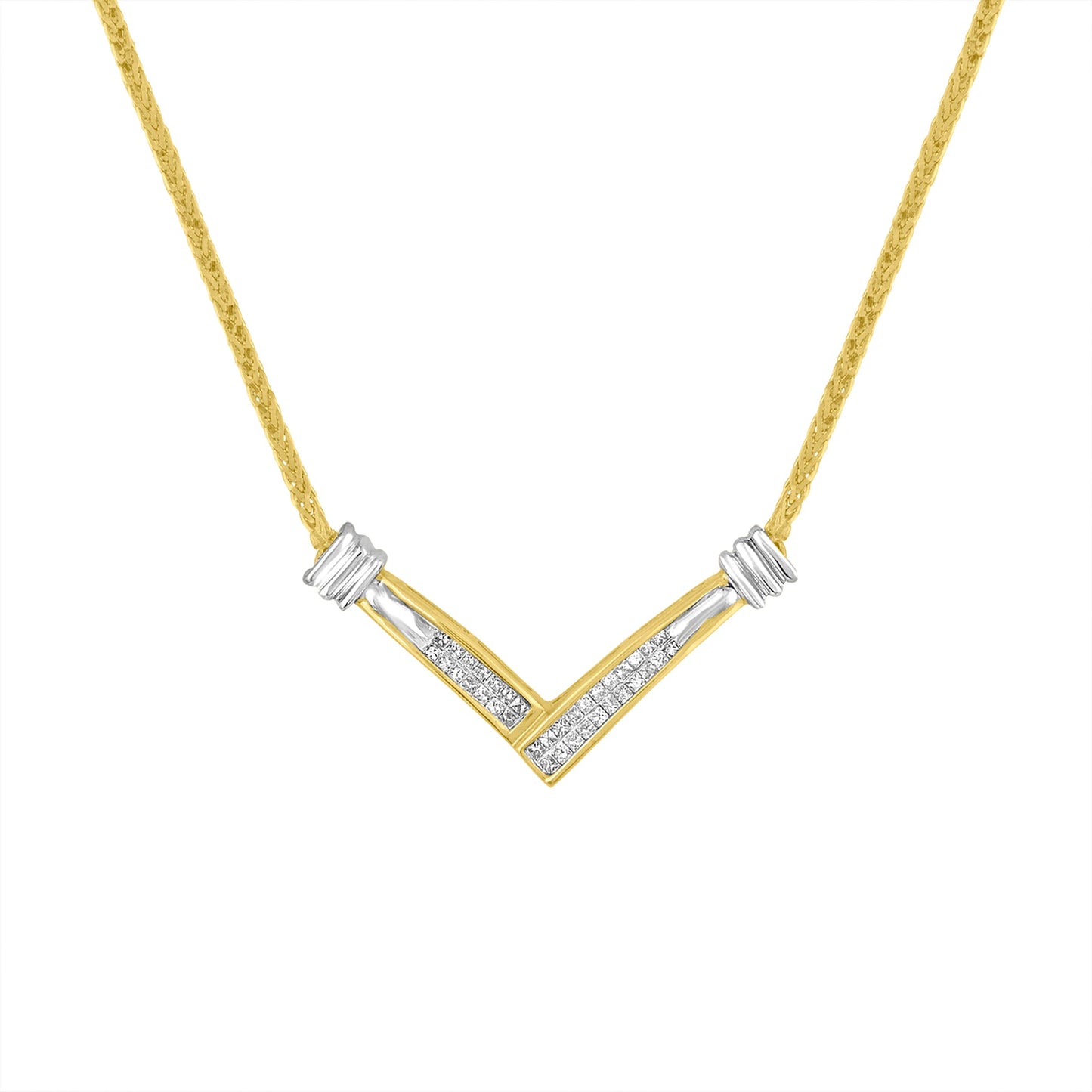 14K Yellow and White Gold 1/4 Cttw Princess Cut Diamond Channel-Set â€œVâ€ Shape 18" Pendant Necklace (H-I Color, SI2-I1 Clarity)