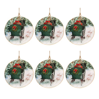 Metal Couple Sleigh Ride Disc Ornament (Set of 6)