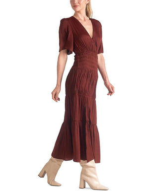 Elan - Vestido de manga curta com decote em V e cintura franzida