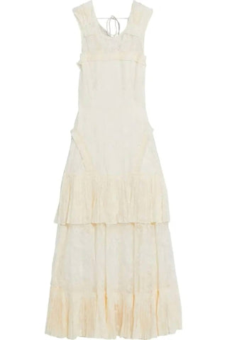 Alexis - Feliciana Tie-back Pleated Chantilly Lace Midi Dress