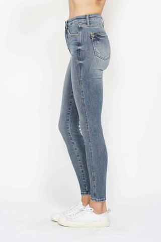 Judy Blue - Calça jeans skinny com controle de barriga e lavagem contrastante tamanho normal