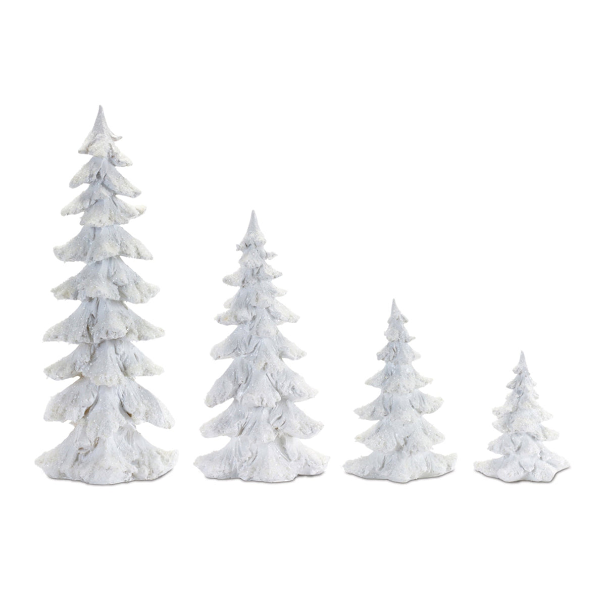 Flocked White Pine Tree with Carved Design (Set of 4)