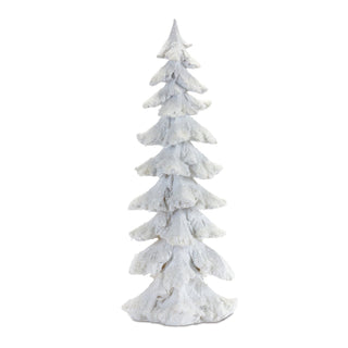 Flocked White Pine Tree with Carved Design (Set of 4)
