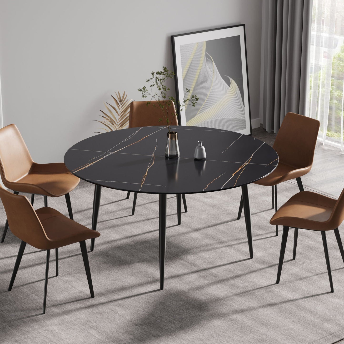 Modern Man-Made Stone Round Dining Table for 6 People