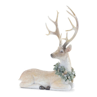Glittered Deer with Holly Wreath (Set of 2)