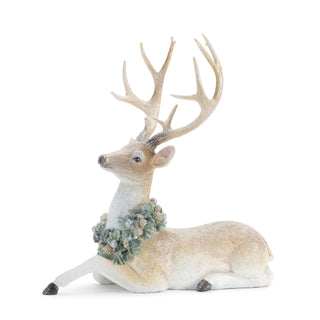 Glittered Deer with Holly Wreath (Set of 2)
