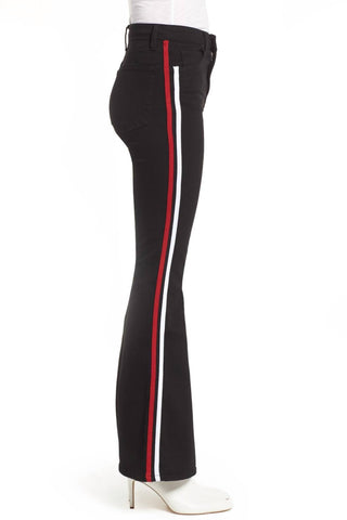 Topshop - Calça jeans flare Jamie Moto cintura alta com listras laterais