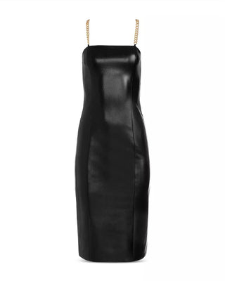 Alice + Olivia - Vegan Leather Chain Strap Midi Dress