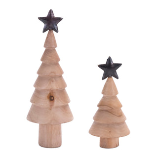 Natural Wood Tree with Metal Star (Set of 2)