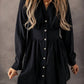 Little Daisy Closet - Elastic Cinched High Waist Long Sleeve Shirt Mini Dress