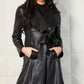 Angel Apparel - Vegan Leather Collar Belted Trench Jacket with Pockets
