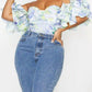 Prettylittlething - Plus Floral Ruffle Puff Sleve Bardot Crop Top