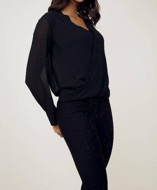 Frank Lyman - Blusa tecida com decote em V Bejweled