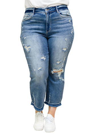 Judy Blue - Calça jeans Harley com bainha no tornozelo e efeito desgastado