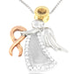 10K Tri-Color Gold Diamond-Accented Angel Awareness Ribbon Pendant Necklace (H-I Color, I1-I2 Clarity)