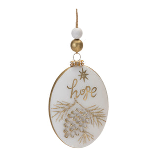 Glittered Glass Hope and Joy Ornament with Wood Beads (Set of 12)
