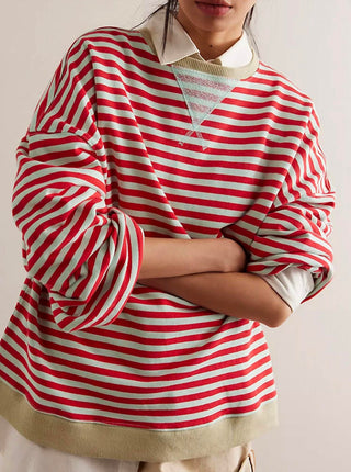 Free People - Blusa de gola redonda oversized listrada clássica