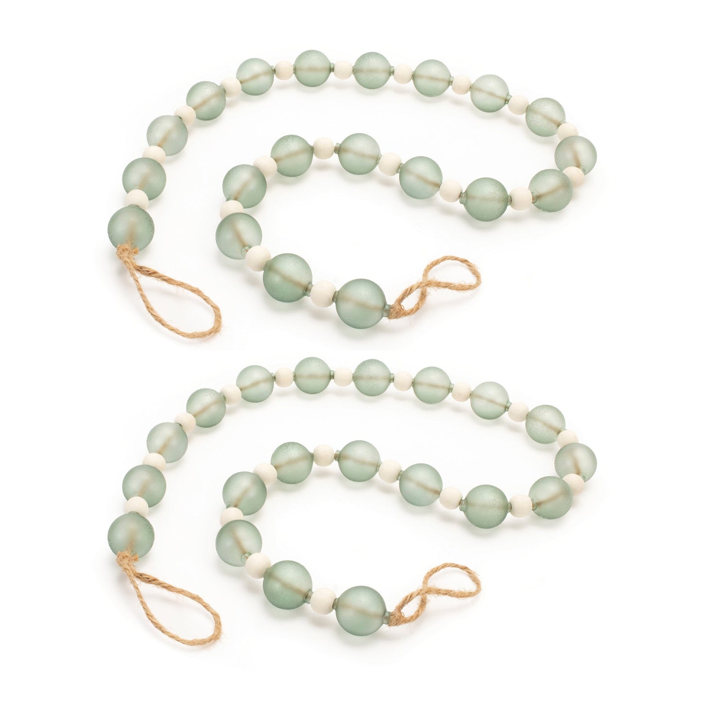 Green Glass and Wood Bead Garland (Set of 2)