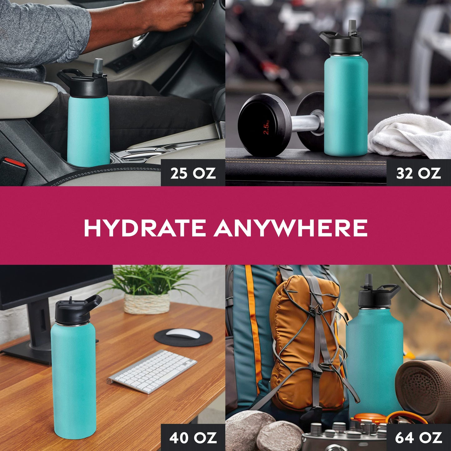 Garrafa de água esportiva térmica com canudo 