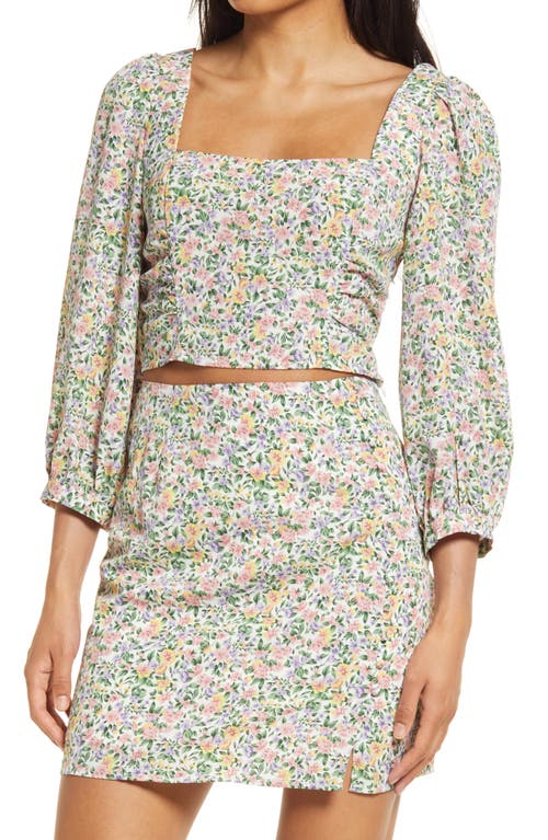 Lulus Even Sweeter Floral Square Neck Top in White Floral Print, Size Small