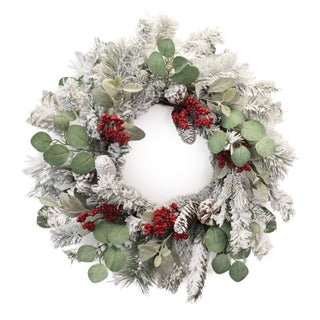 Flocked Pine Eucalyptus Berry Wreath 28"D