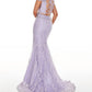 Rachel Allan - Beaded Lace Two-piece Prom Gown With High Slit