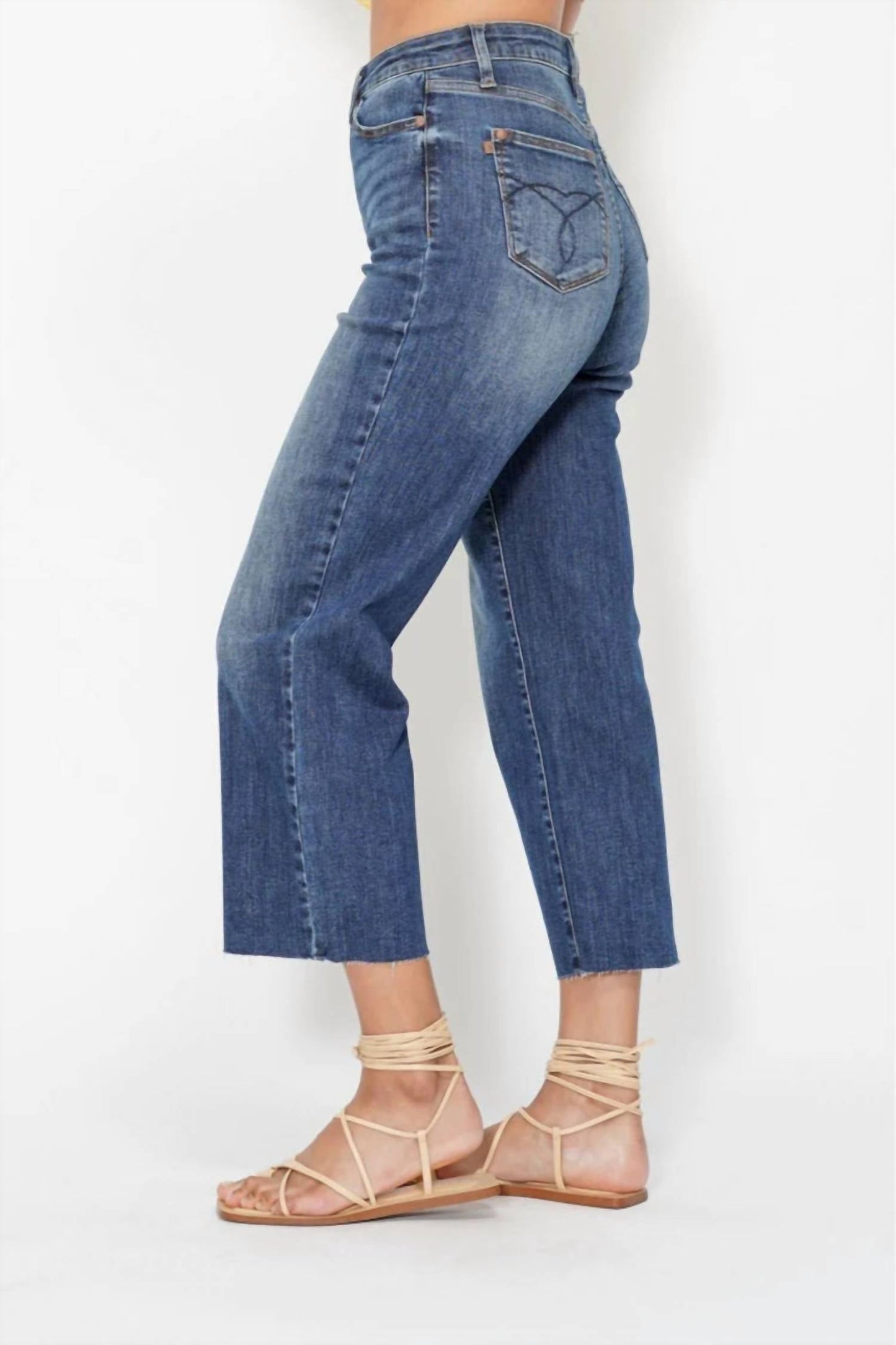 Judy Blue - Wide Leg Crop With Back Pocket Embroidery Jeans