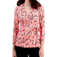 Blusa feminina Anne Klein com estampa de leque rosa tamanho 1X