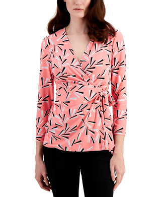 Blusa feminina Anne Klein com estampa de leque rosa tamanho 1X