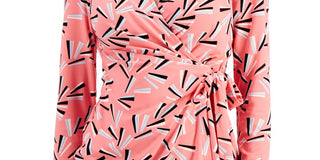 Blusa feminina Anne Klein com estampa de leque rosa tamanho 1X