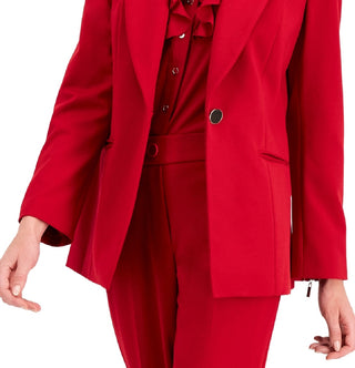 Jaqueta feminina Kasper com zíper e gola entalhada, um botão, vermelha, tamanho 12