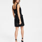 Vestido feminino Bar III com lantejoulas, gola quadrada e cinto, preto, tamanho extragrande