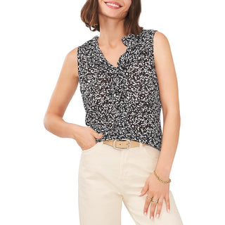 Vince Camuto Top com decote em V e babados na frente, preto, tamanho XS