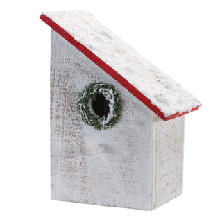 Flocked Wood Birdhouse with Wreath Accent (Set of 4)
