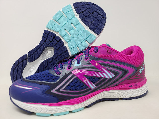Tênis de corrida New Balance 860 V8 para meninas, azul marinho/azuis-poisonberry, tamanho 6,5 M, EUA, infantil