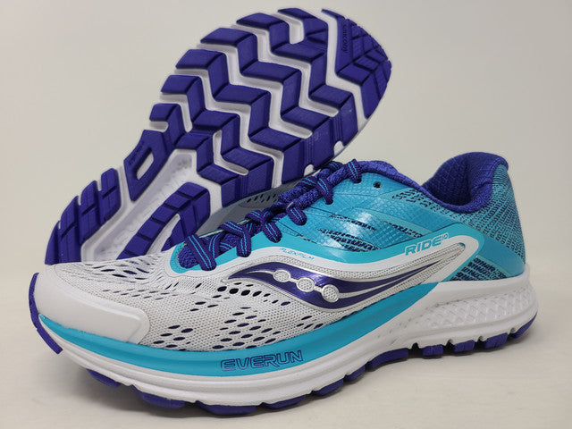 Tênis de corrida Saucony Ride 10 feminino, branco/azul, tamanho 5 B(M) EUA