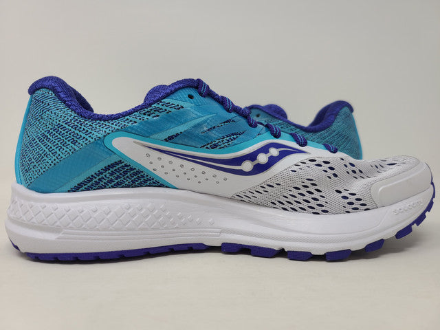 Tênis de corrida Saucony Ride 10 feminino, branco/azul, tamanho 5 B(M) EUA