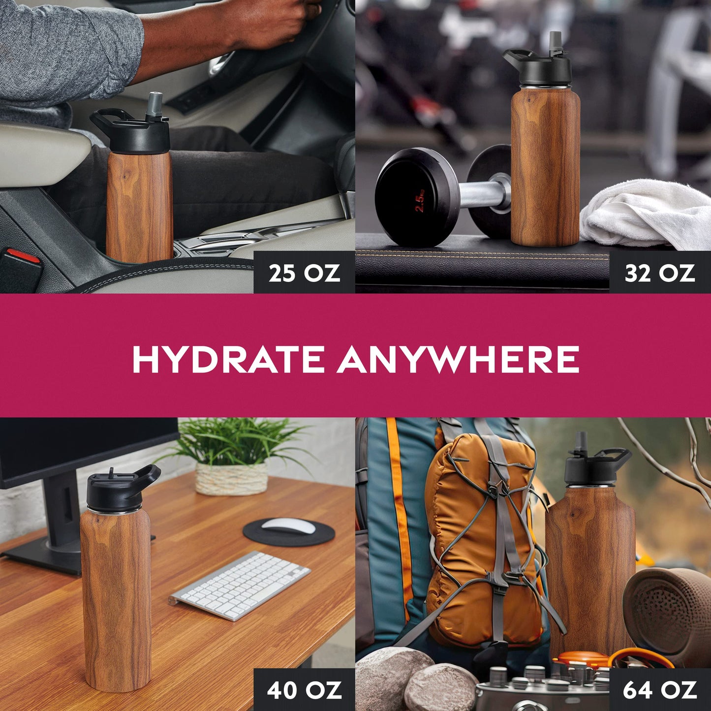 Garrafa de água esportiva térmica com canudo 