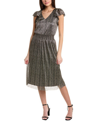 Vestido midi feminino Vince Camuto com babados, preto, tamanho M