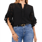 Vince Camuto Top com mangas franzidas e acabamento em pregas, preto, tamanho médio