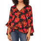 Blusa Vince Camuto com estampa decote em V e bainha em camadas, preta
