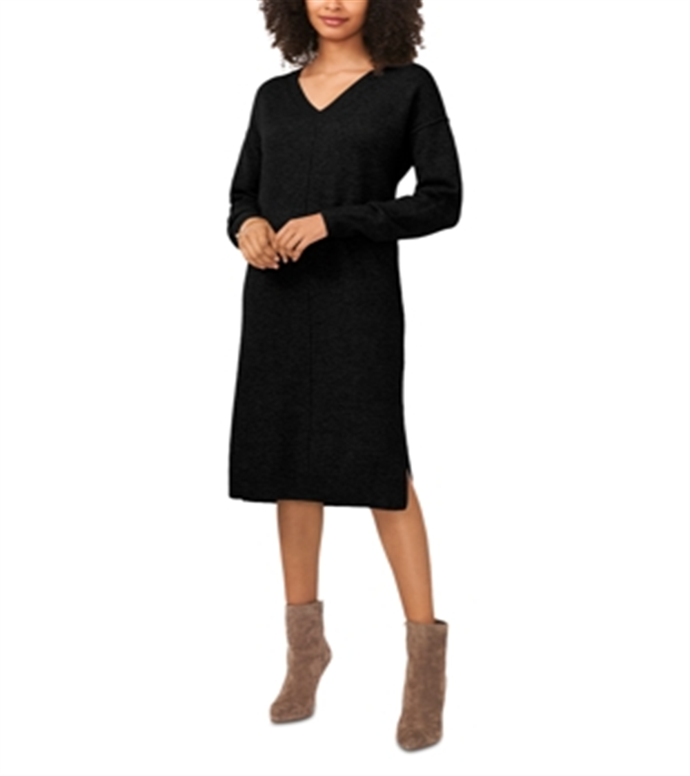 Vestido Vince Camuto com decote em V e fenda lateral, preto, tamanho XXS
