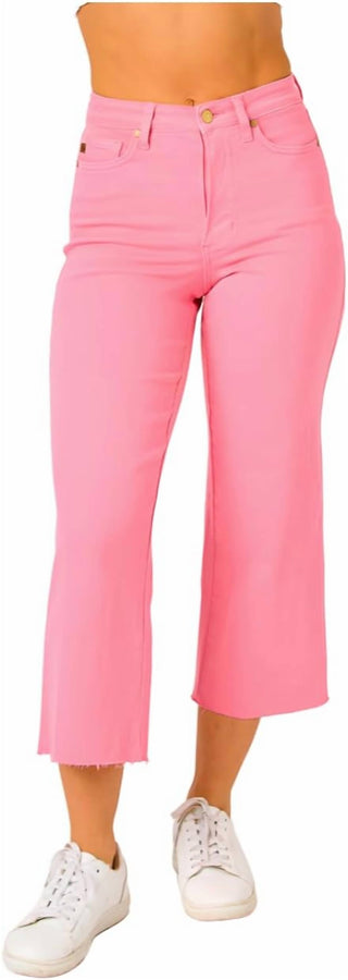 Judy Blue - Calça jeans curta com controle de barriga de cintura alta e perna larga