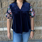 Thml - Embroidered Velvet Puff Sleeve Top