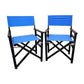 Folding Wooden Director Chairs with Blue Canvas (Set of 2)