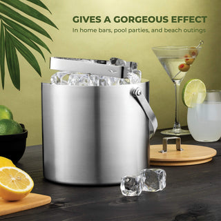 Balde de gelo isolado de aço inoxidável com parede dupla, tampa e pinça de gelo 