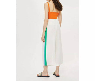 Topshop - Calça Crop Plissada de Perna Larga com Listras Laterais