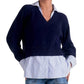 Elan - Stevie Layered Sweater/Striped Shirt Combo