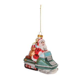 Glass Snowmobile Santa Ornament (Set of 6)